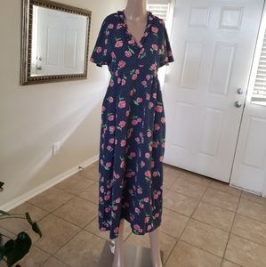 Queen B London 8 adorable rose & polkadot pattern ruffle vneck empire waist maxi